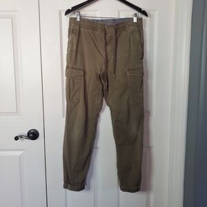 Roots Olive Green Cargo Jogger Pants Elastic Waist Drawstring Preppy Comfort Sml